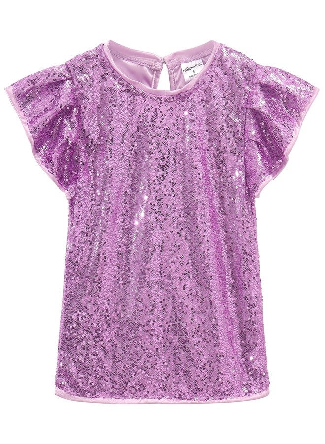 Noomelfish Girls Short Sleeve Sequin Shirts Party Glitter Sparkly Tops Blouse, Light Purple, Size 7-8 Years - Image 1